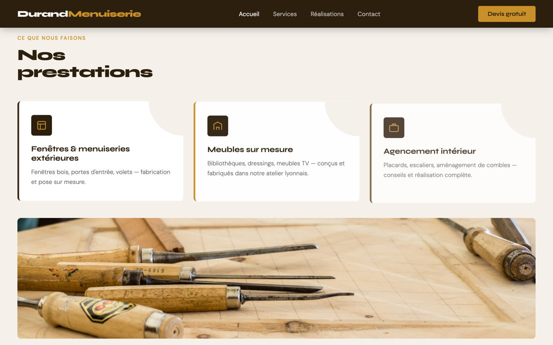 Aperçu du modèle de site pour menuiserie — Durand Menuiserie